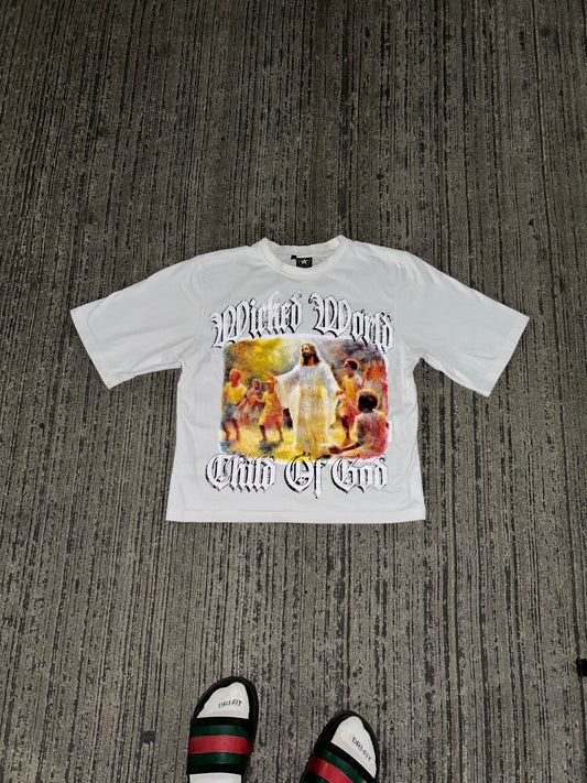 Child of God White Oversized Crop tee