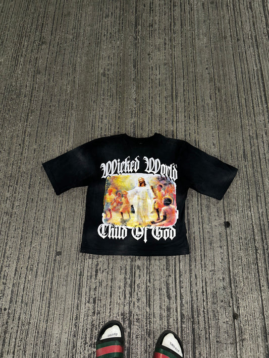 Child of God Black Oversized Crop tee