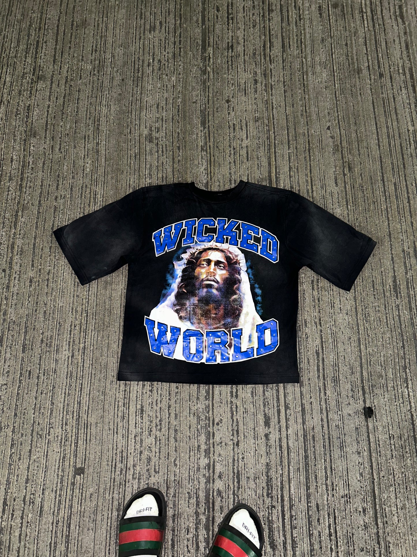 Black Jesus Oversized Crop Tee Blue